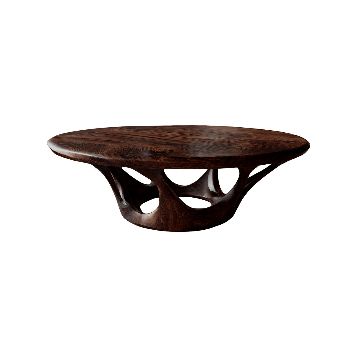 Kavryn Sculpted Solid Wood Round Coffee Table Dark Walnut - Timberustic Coffee Table