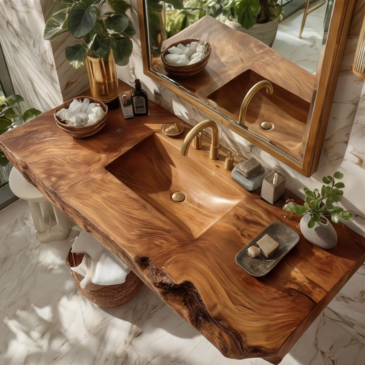 Kelvara Live Edge Solid Wood Floating Bathroom Vanity with Integrated Sink SPA439867 - Timberustic Floating Bathroom Vanity with Integrated Sink