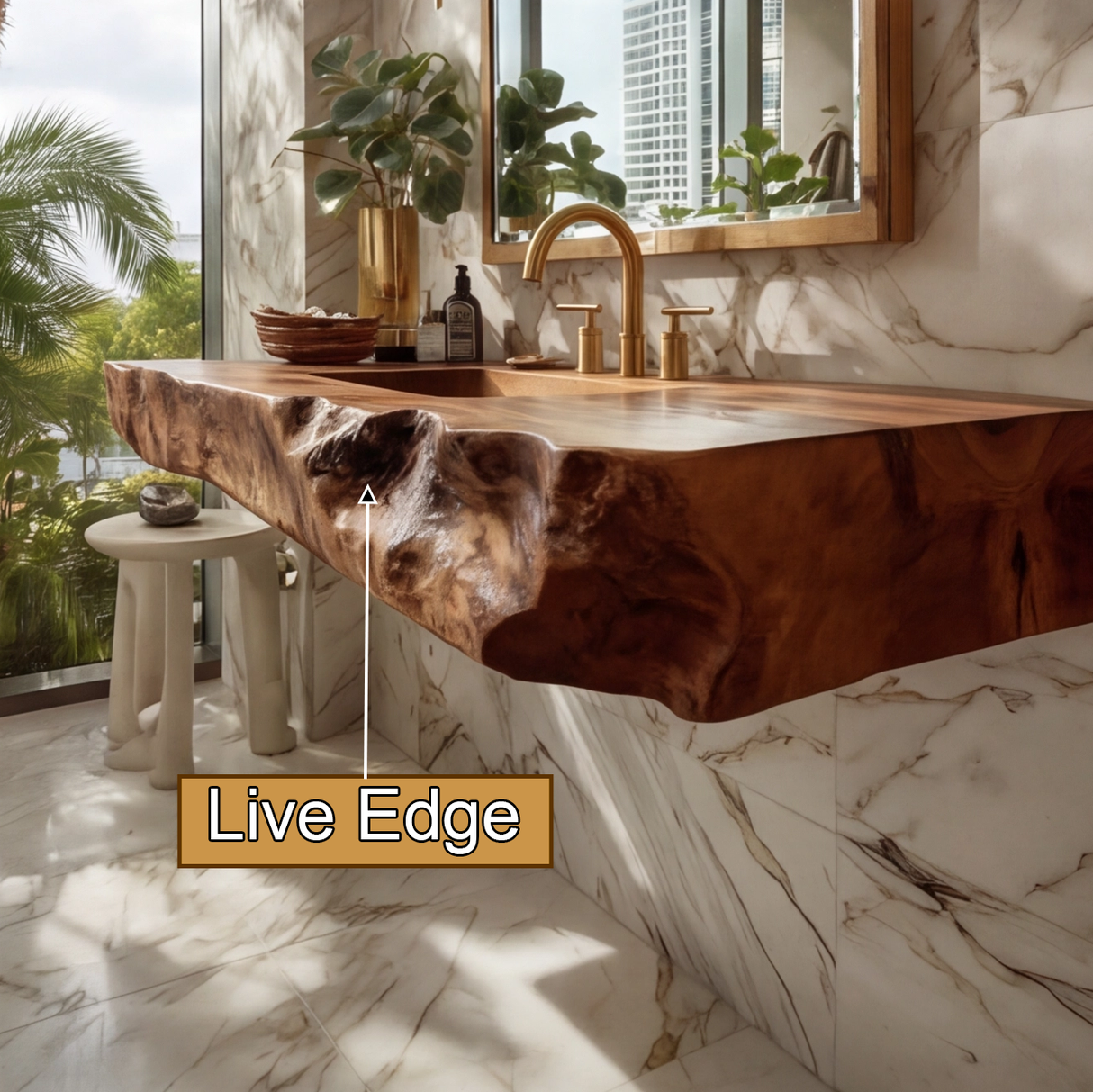 Kelvara Live Edge Solid Wood Floating Bathroom Vanity with Integrated Sink SPA439867 - Timberustic Floating Bathroom Vanity with Integrated Sink