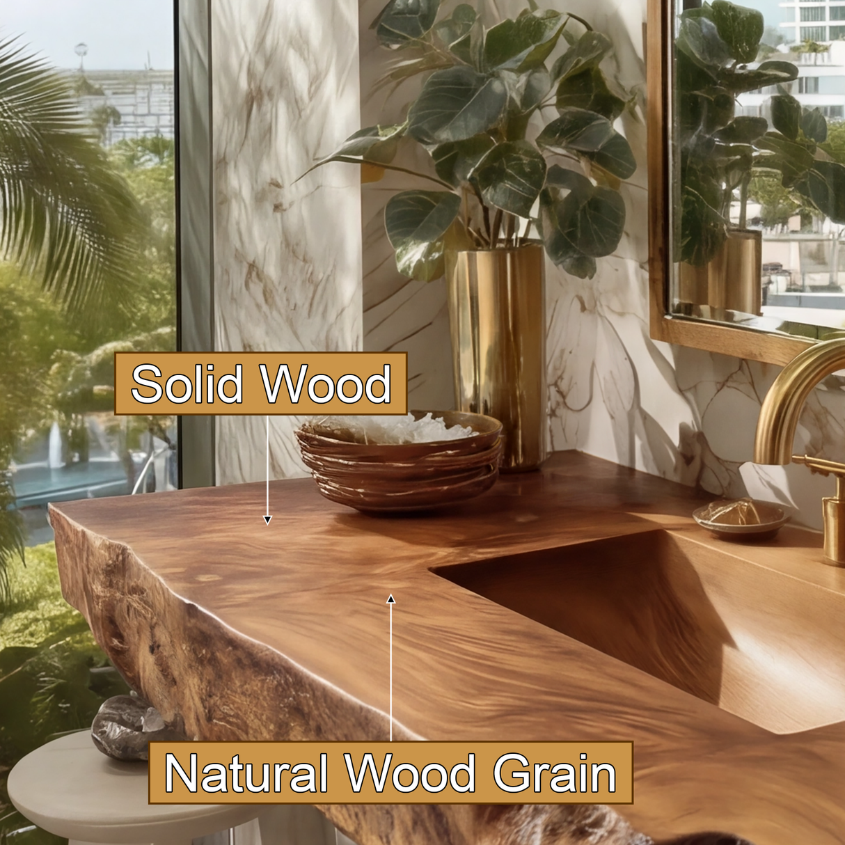 Kelvara Live Edge Solid Wood Floating Bathroom Vanity with Integrated Sink SPA439867 - Timberustic Floating Bathroom Vanity with Integrated Sink