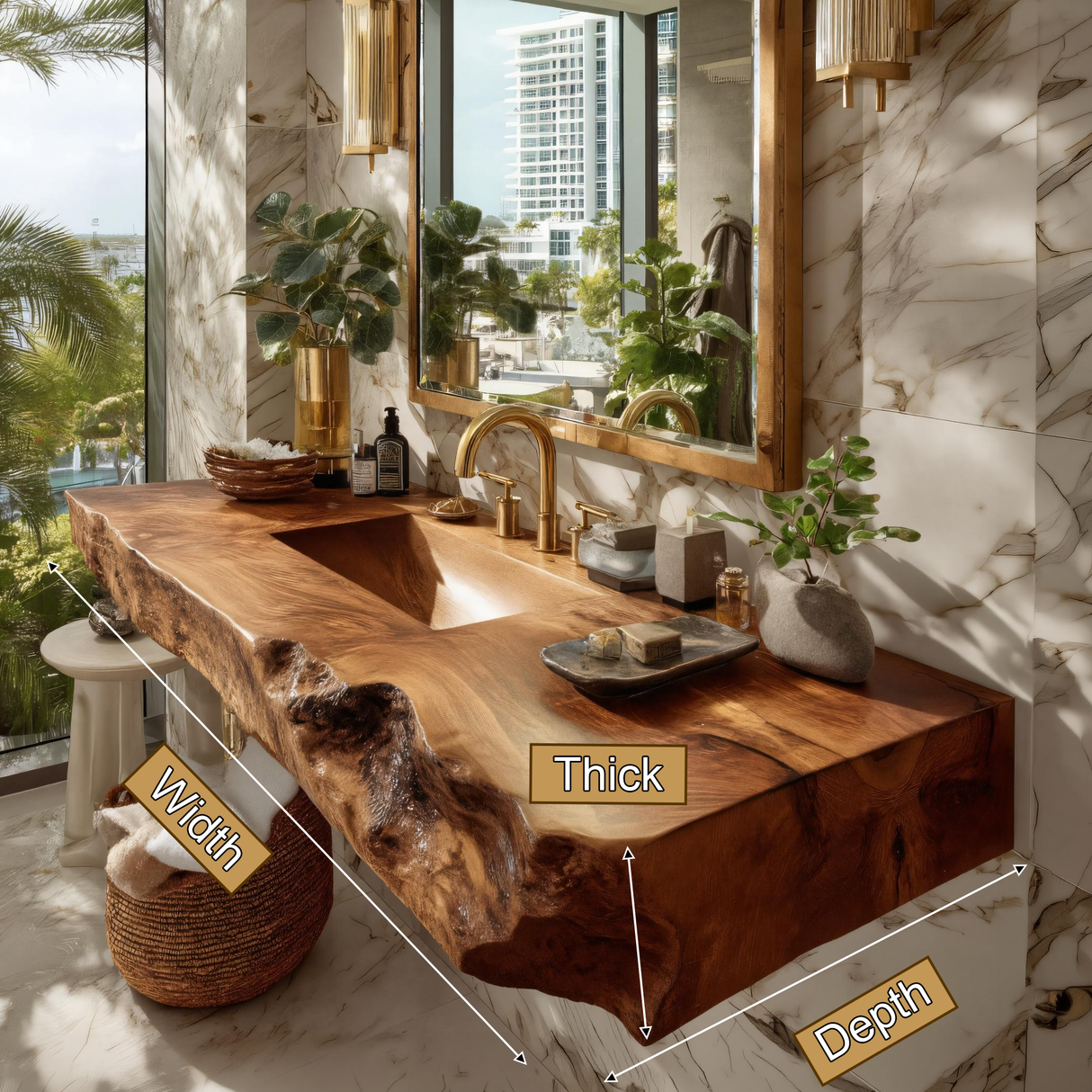 Kelvara Live Edge Solid Wood Floating Bathroom Vanity with Integrated Sink SPA439867 - Timberustic Floating Bathroom Vanity with Integrated Sink
