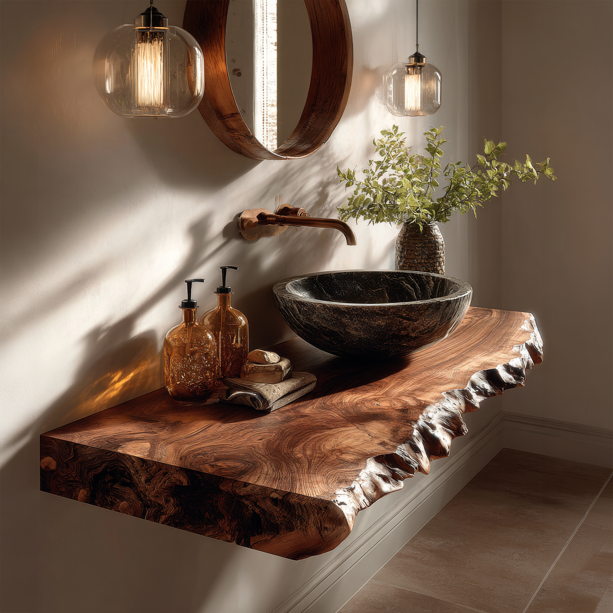 Kelvion Live Edge Solid Wood Floating Bathroom Vanity SPA514203 - Timberustic Floating Bathroom Vanity