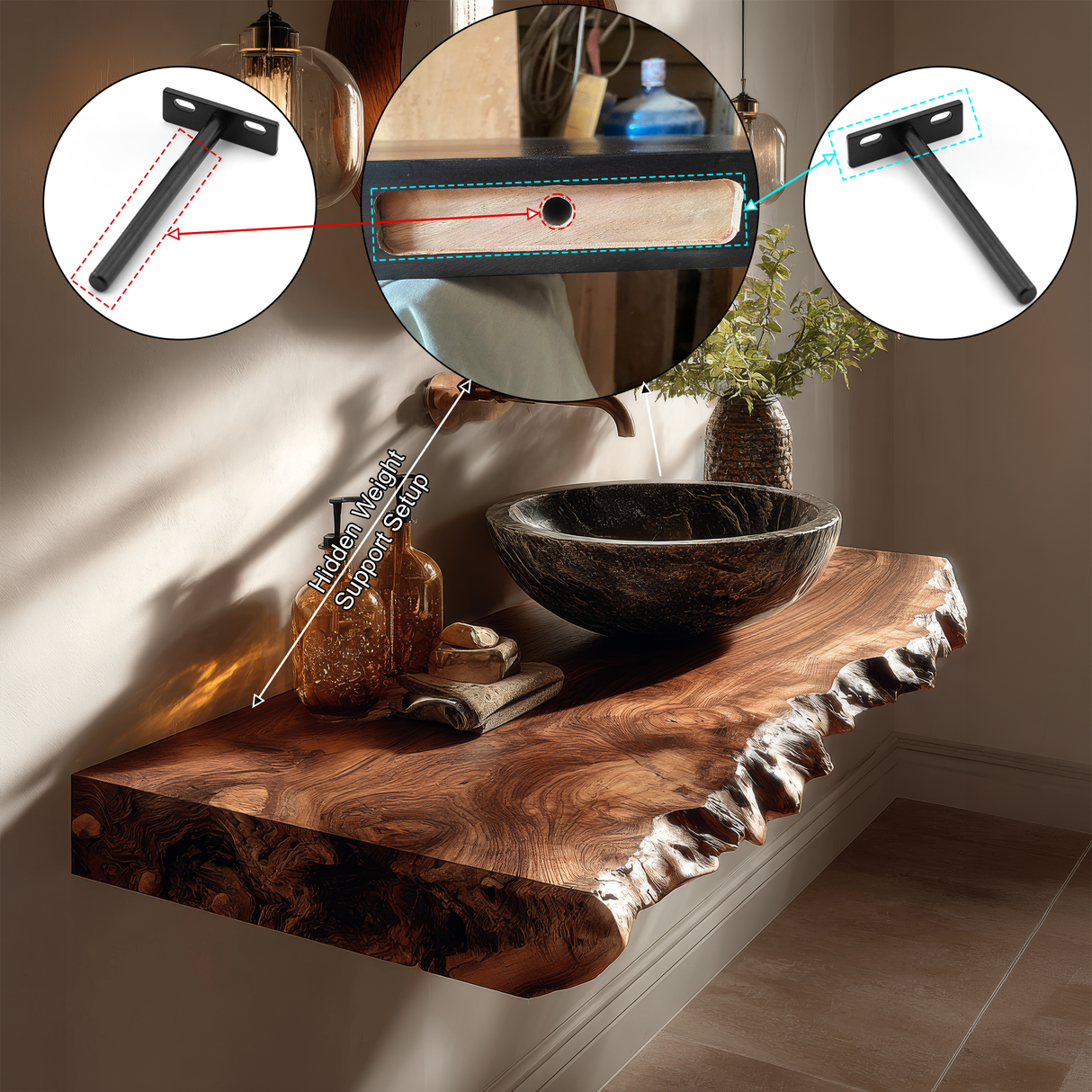 Kelvion Live Edge Solid Wood Floating Bathroom Vanity SPA514203 - Timberustic Floating Bathroom Vanity