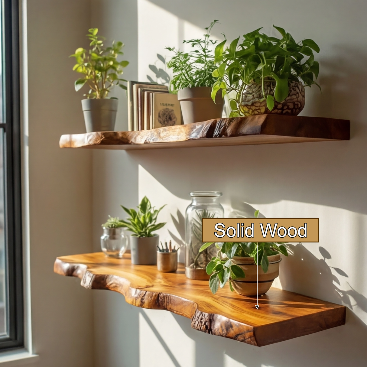 Kelvion Live Edge Solid Wood Floating Shelf SPA101010 - Timberustic Floating Shelf