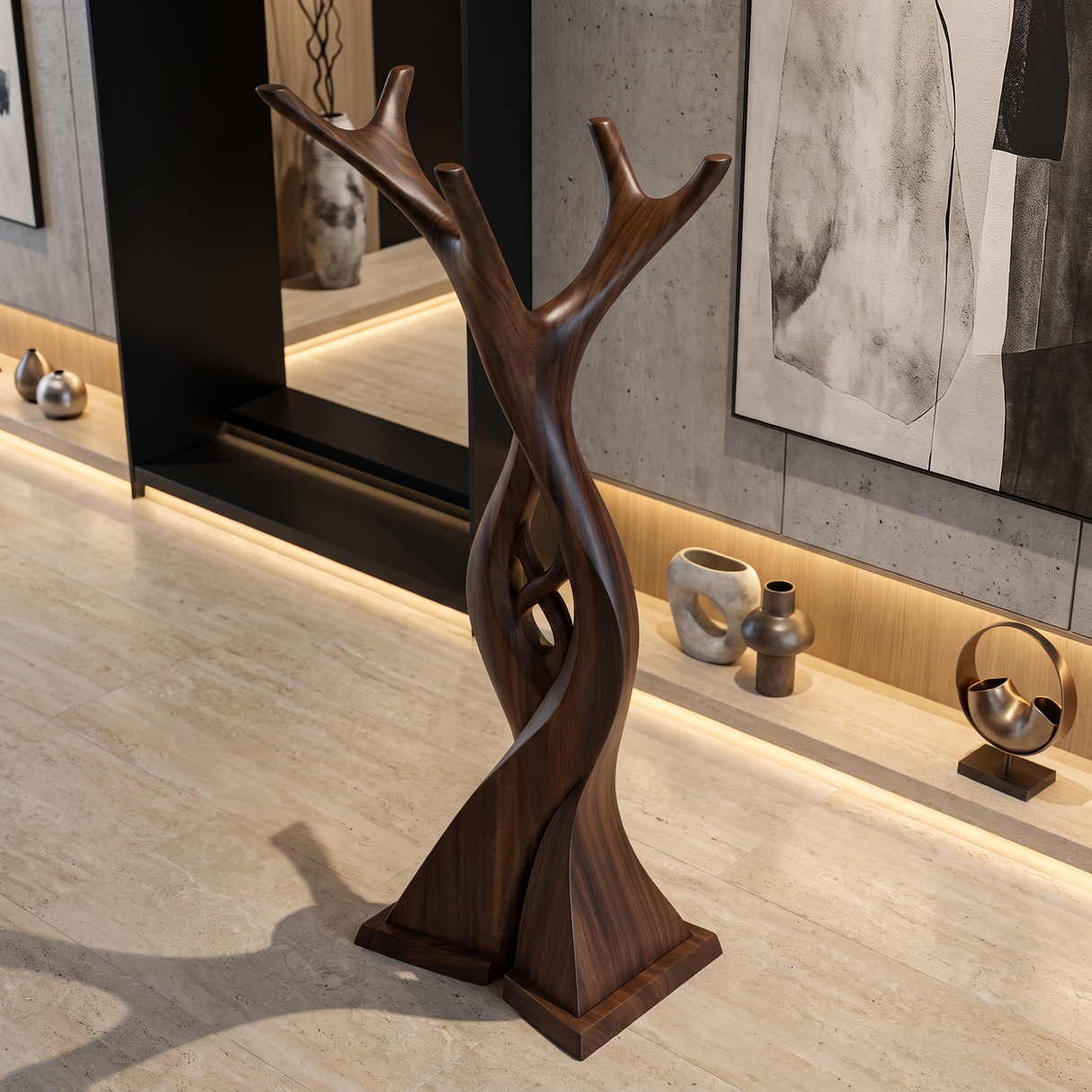 Knotspire Handcrafted Sculpted Solid Wood Tree Coat Rack