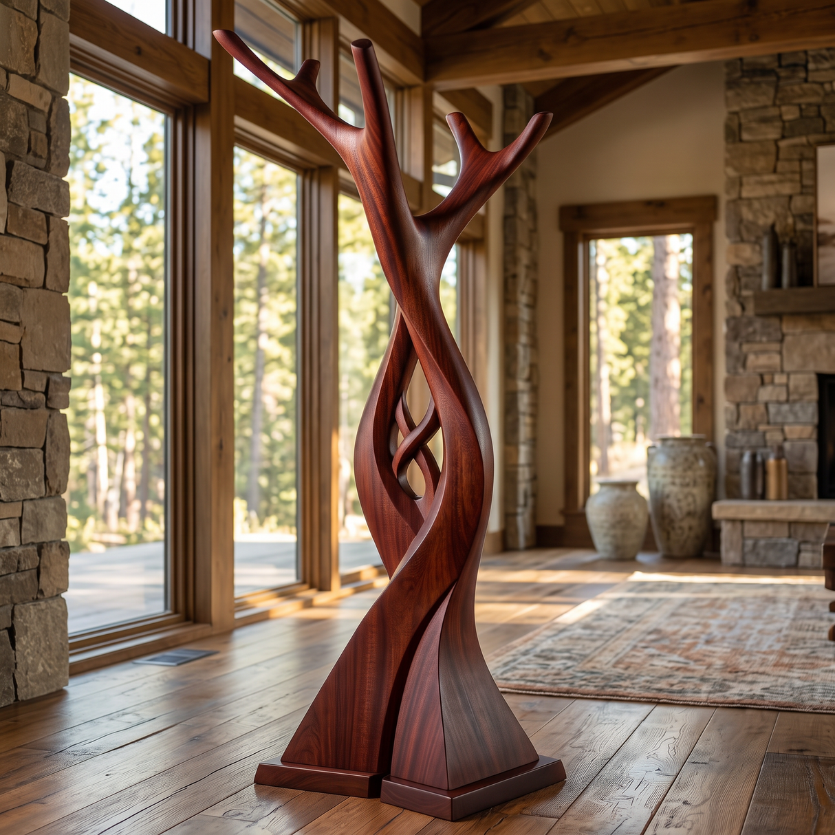 Knotspire Handcrafted Sculpted Solid Wood Tree Coat Rack