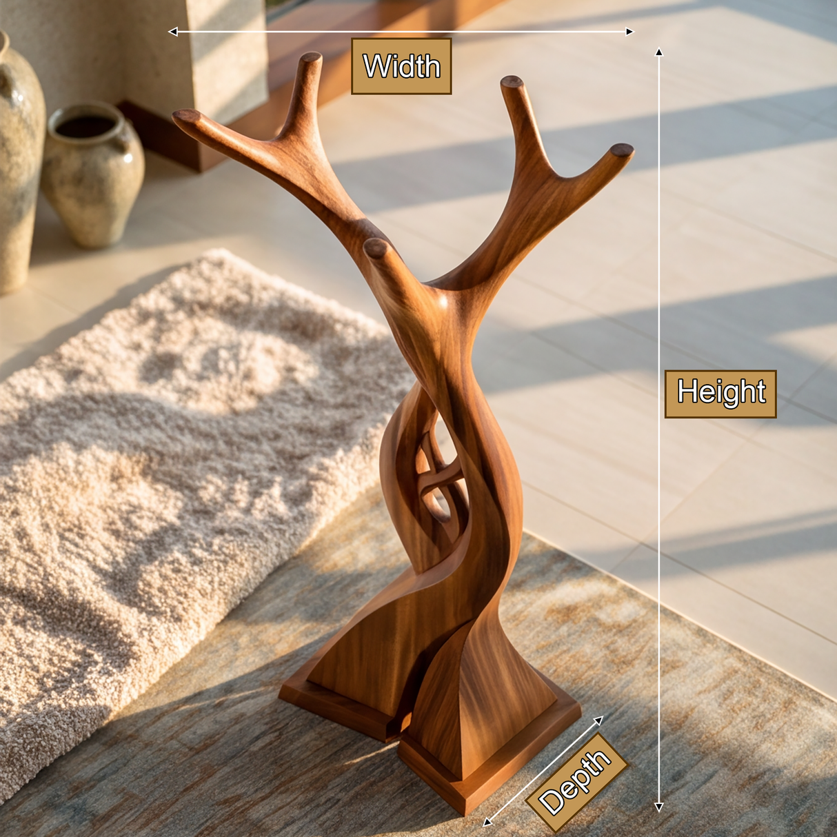 Knotspire Handcrafted Sculpted Solid Wood Tree Coat Rack