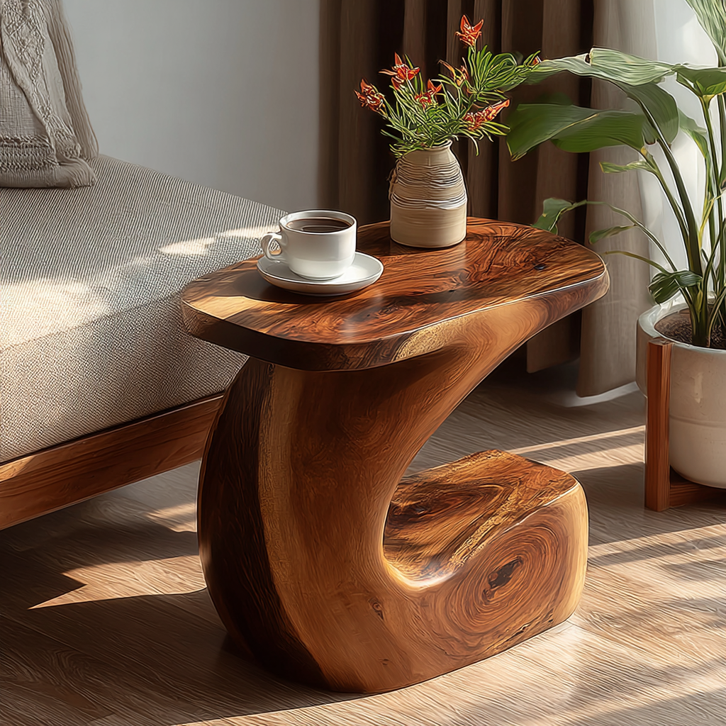Kora Curve Solid Wood Side Table - Timberustic Side Table