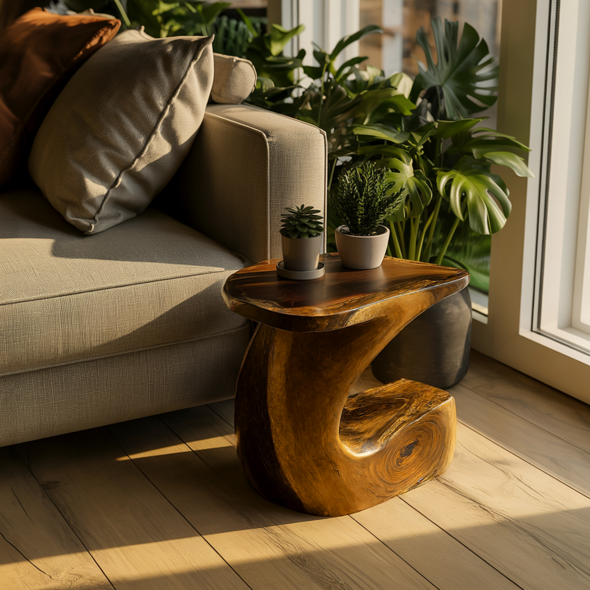 Kora Curve Solid Wood Side Table - Timberustic Side Table