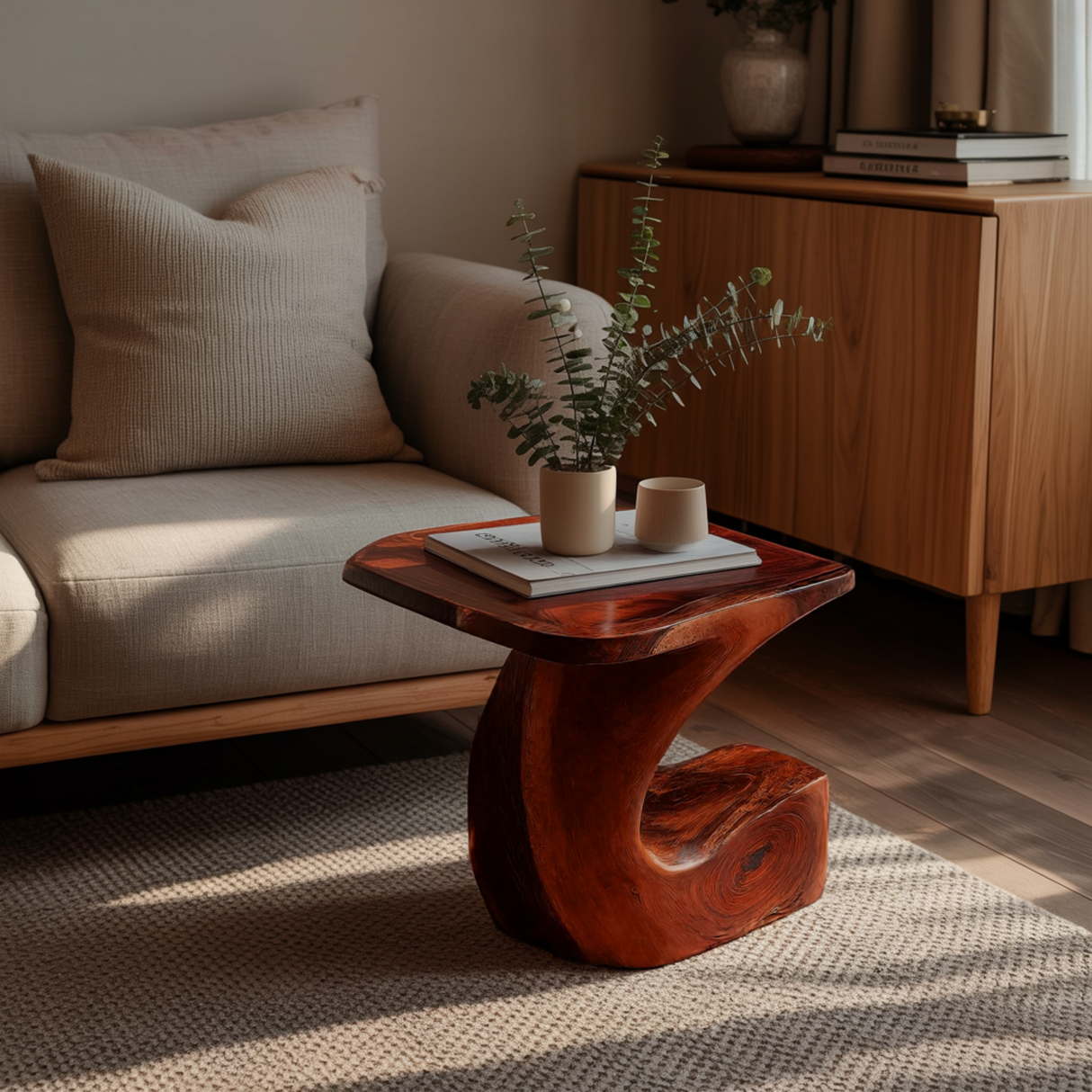Kora Curve Solid Wood Side Table - Timberustic Side Table
