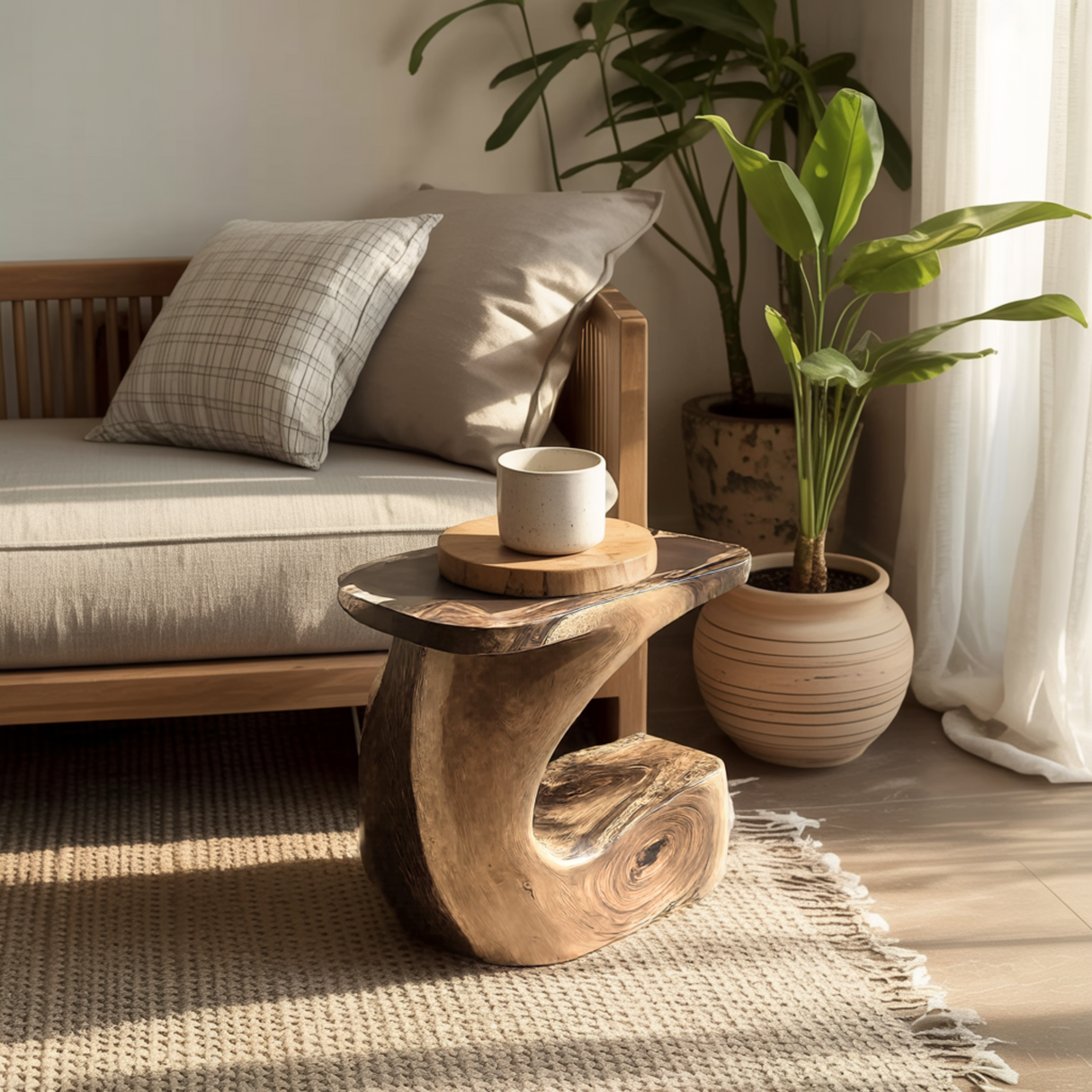 Kora Curve Solid Wood Side Table - Timberustic Side Table