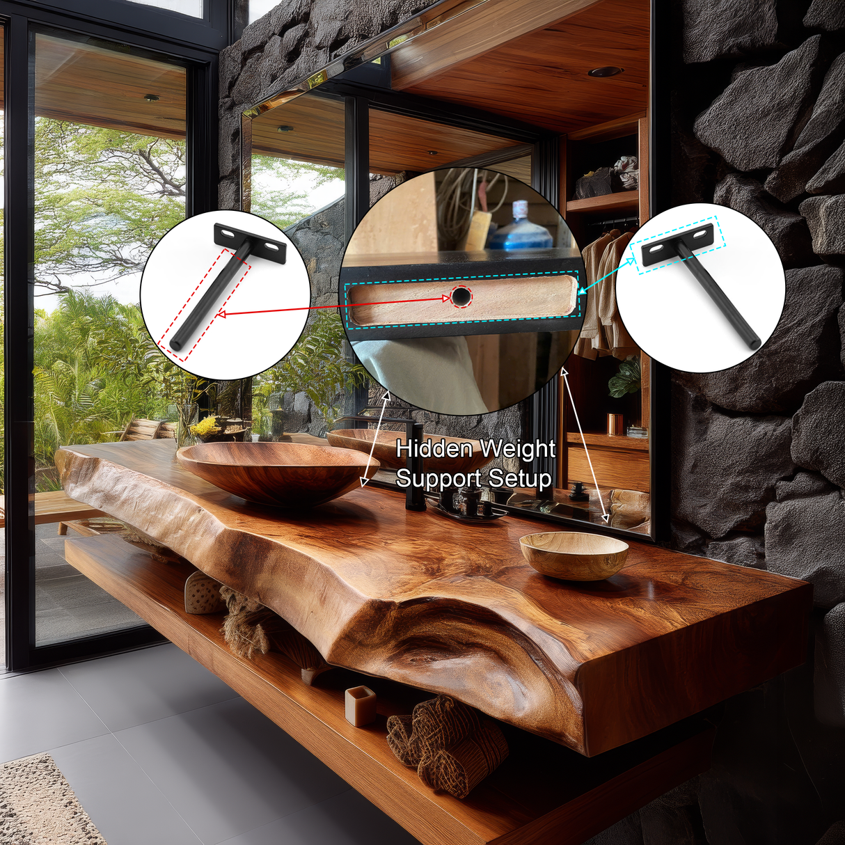 Korvane Live Edge Solid Wood Floating Bathroom Vanity - Timberustic Floating Bathroom Vanity