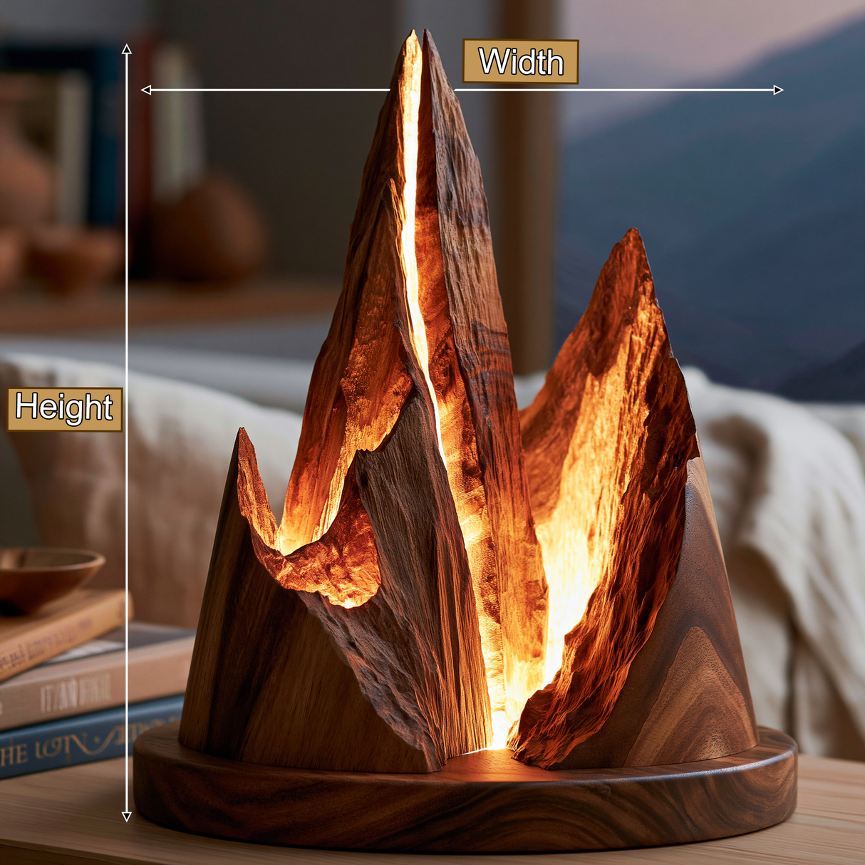 Korveth Sculpted Solid Wood Mountain Table Lamp