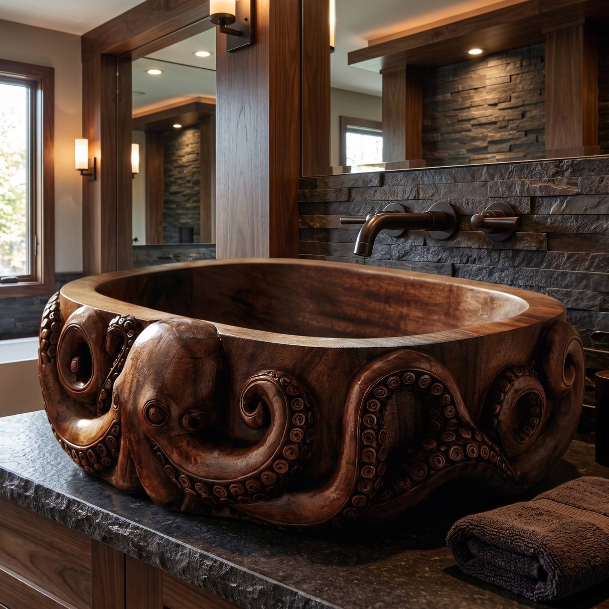 Krakora Handcrafted Solid Wood Octopus Vessel Sink