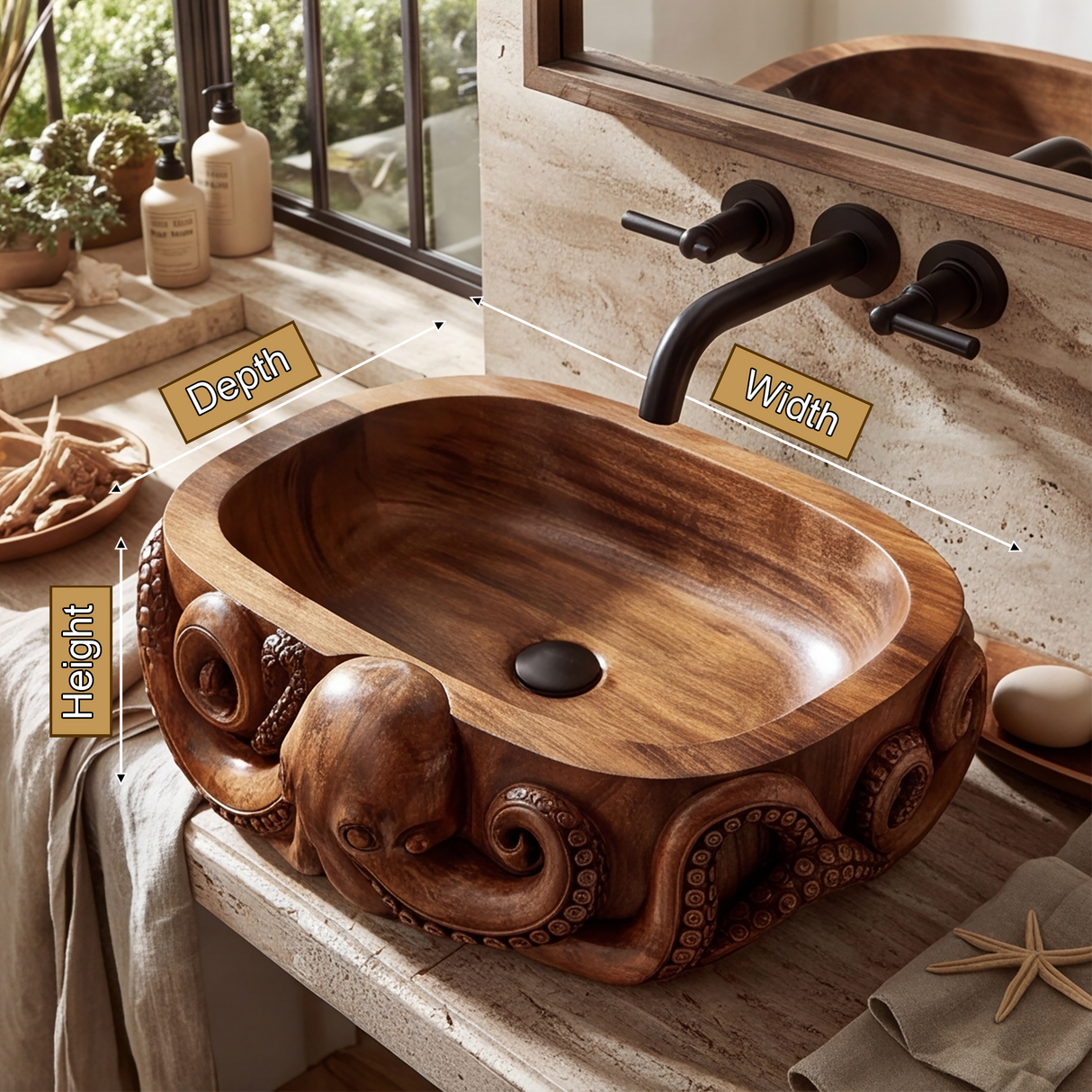 Krakora Handcrafted Solid Wood Octopus Vessel Sink