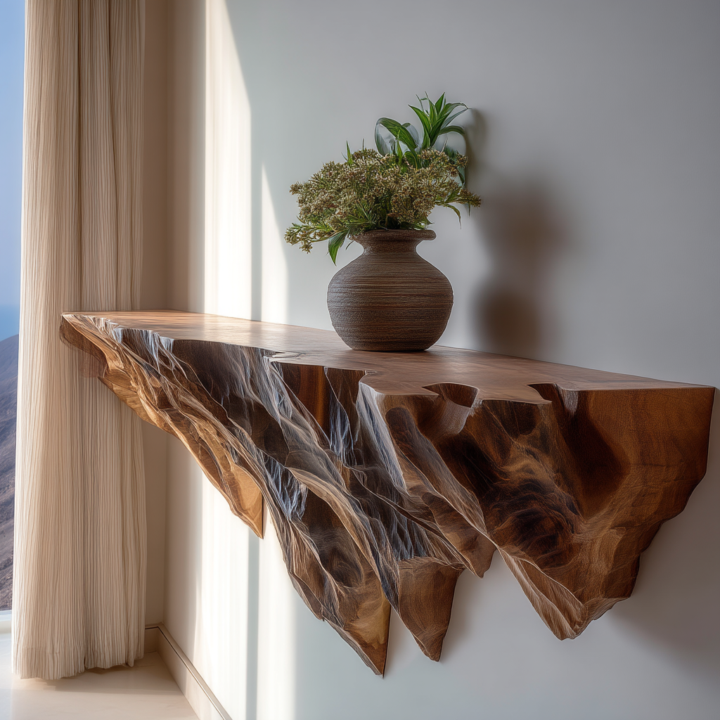 Kryveth Live Edge Solid Wood Mountain Floating Shelf SPA215478 - Timberustic Floating Shelf