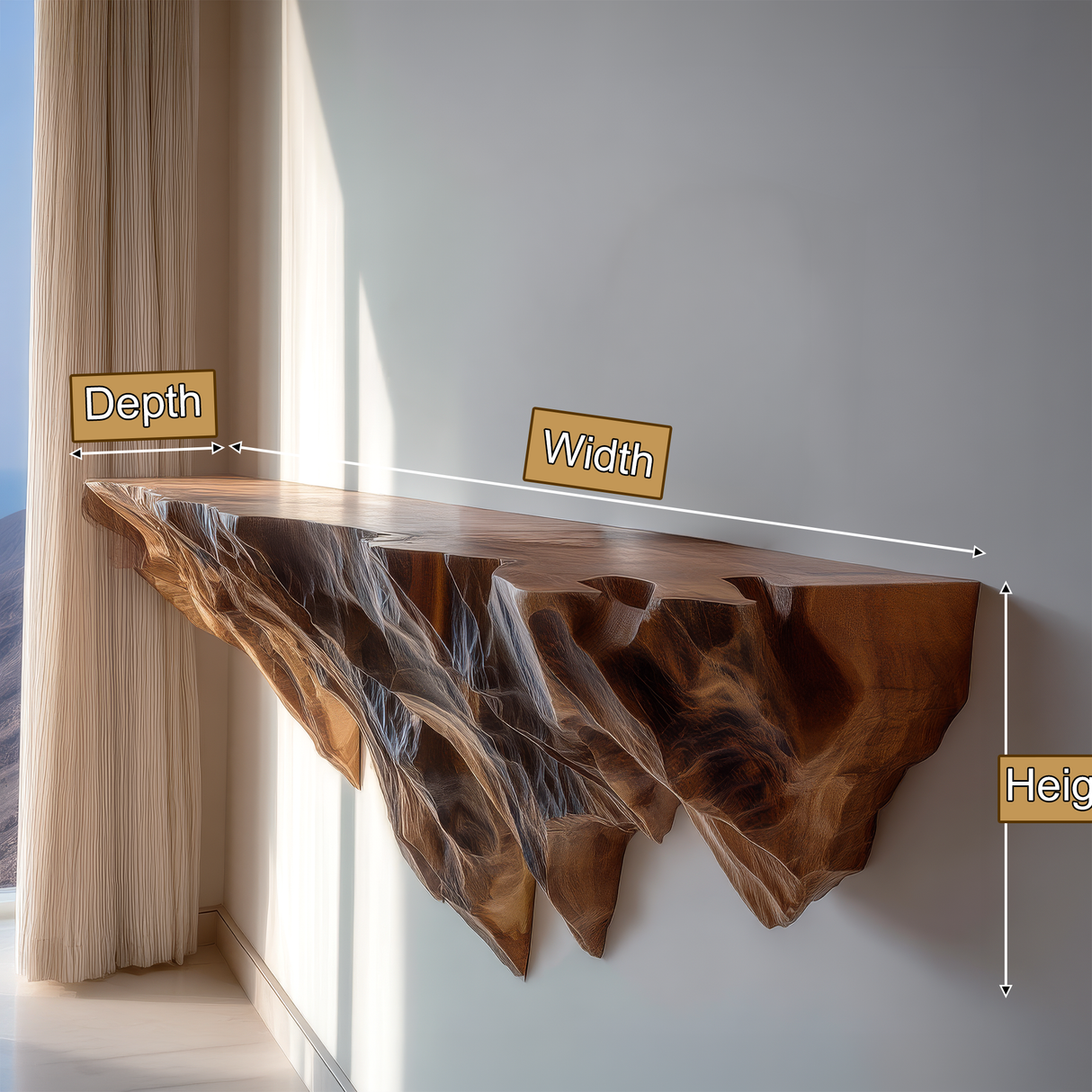 Kryveth Live Edge Solid Wood Mountain Floating Shelf SPA215478 - Timberustic Floating Shelf