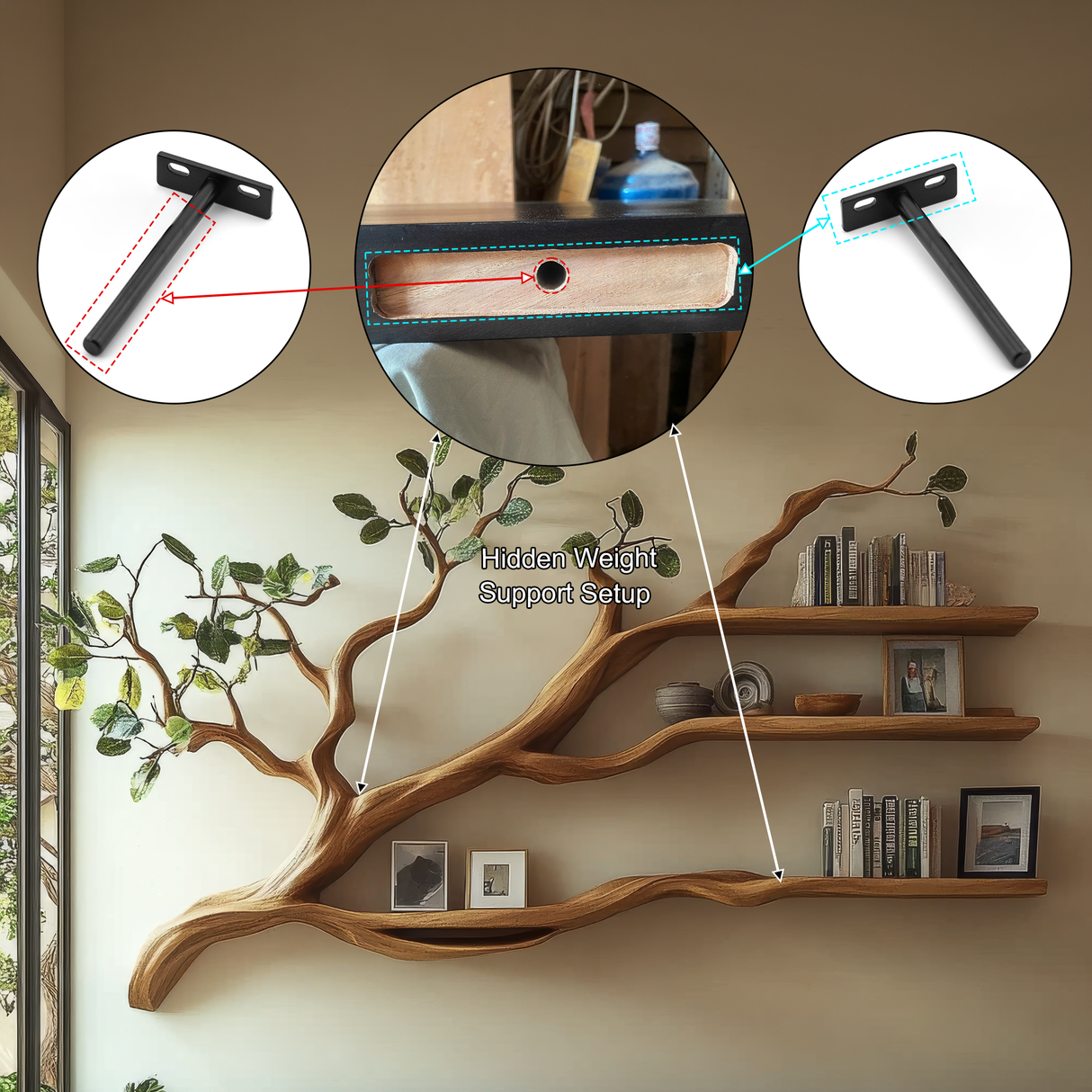 Lignara Live Edge Solid Wood Tree-Inspired Bookshelf - Timberustic Tree Bookshelf