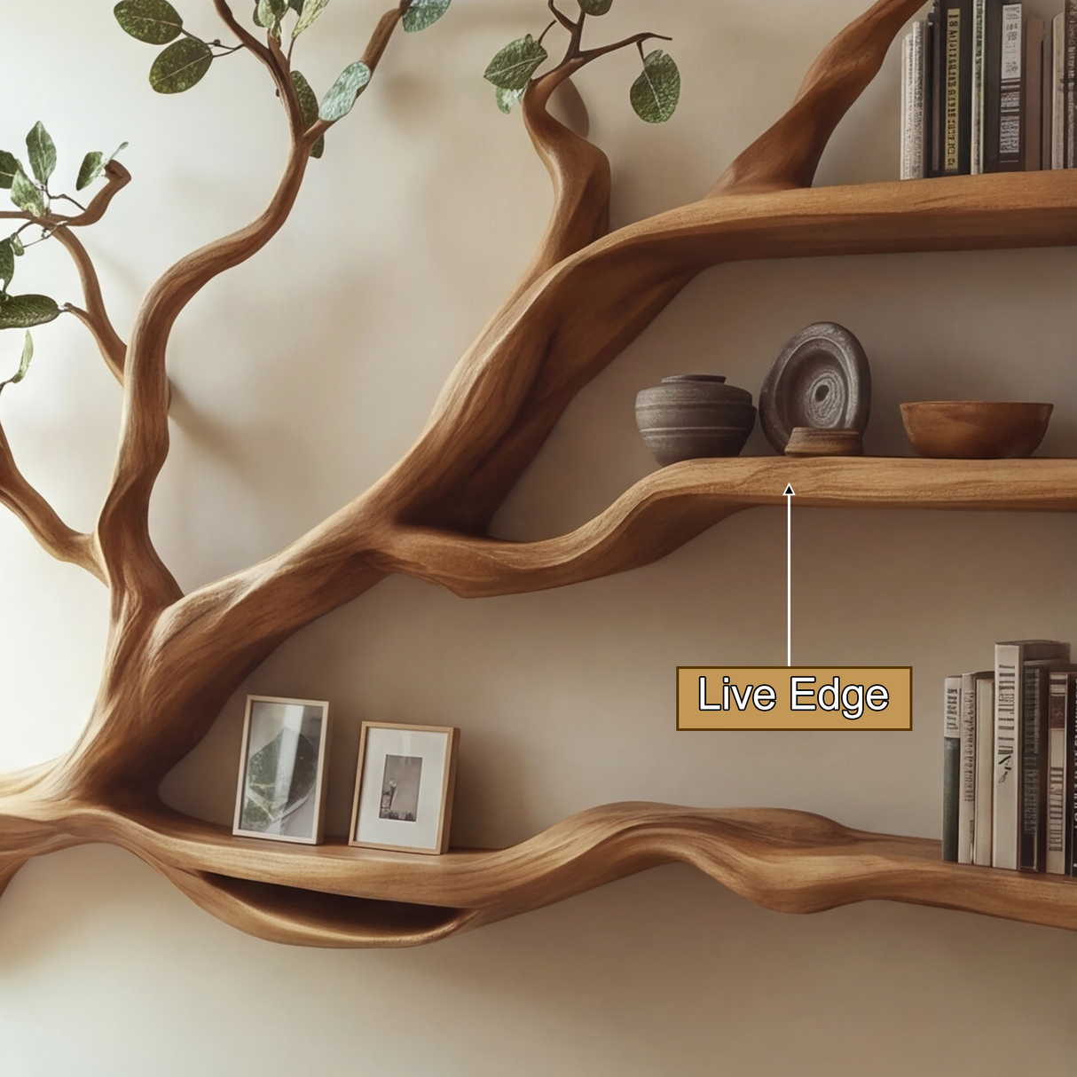 Lignara Live Edge Solid Wood Tree-Inspired Bookshelf - Timberustic Tree Bookshelf