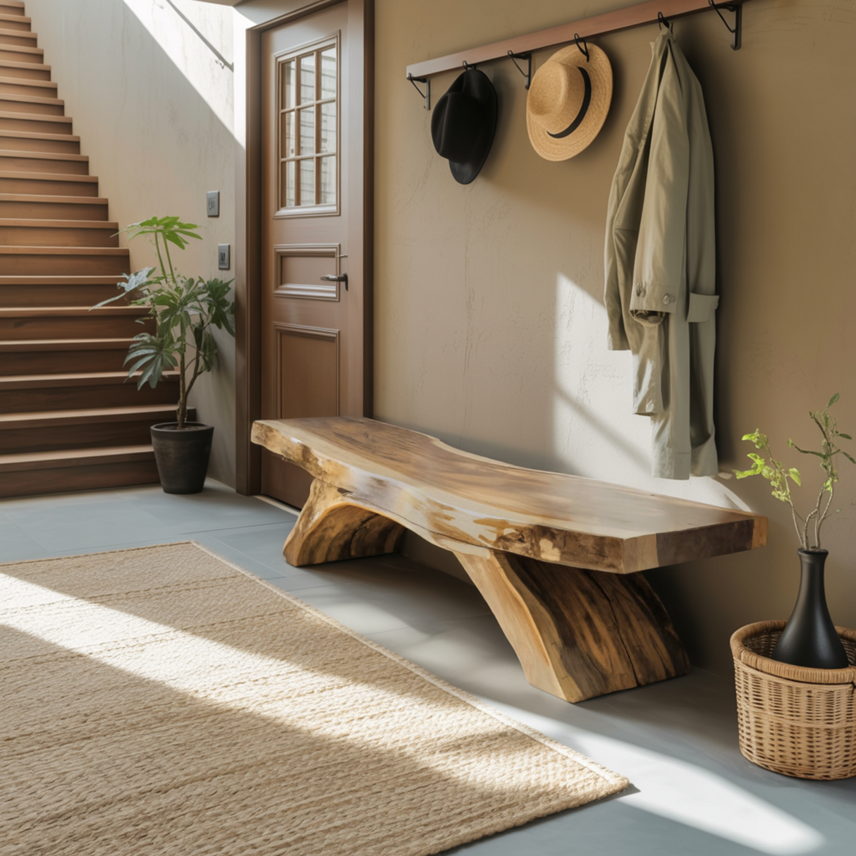 Liora Modern Rustic Live Edge Solid Wood Bench