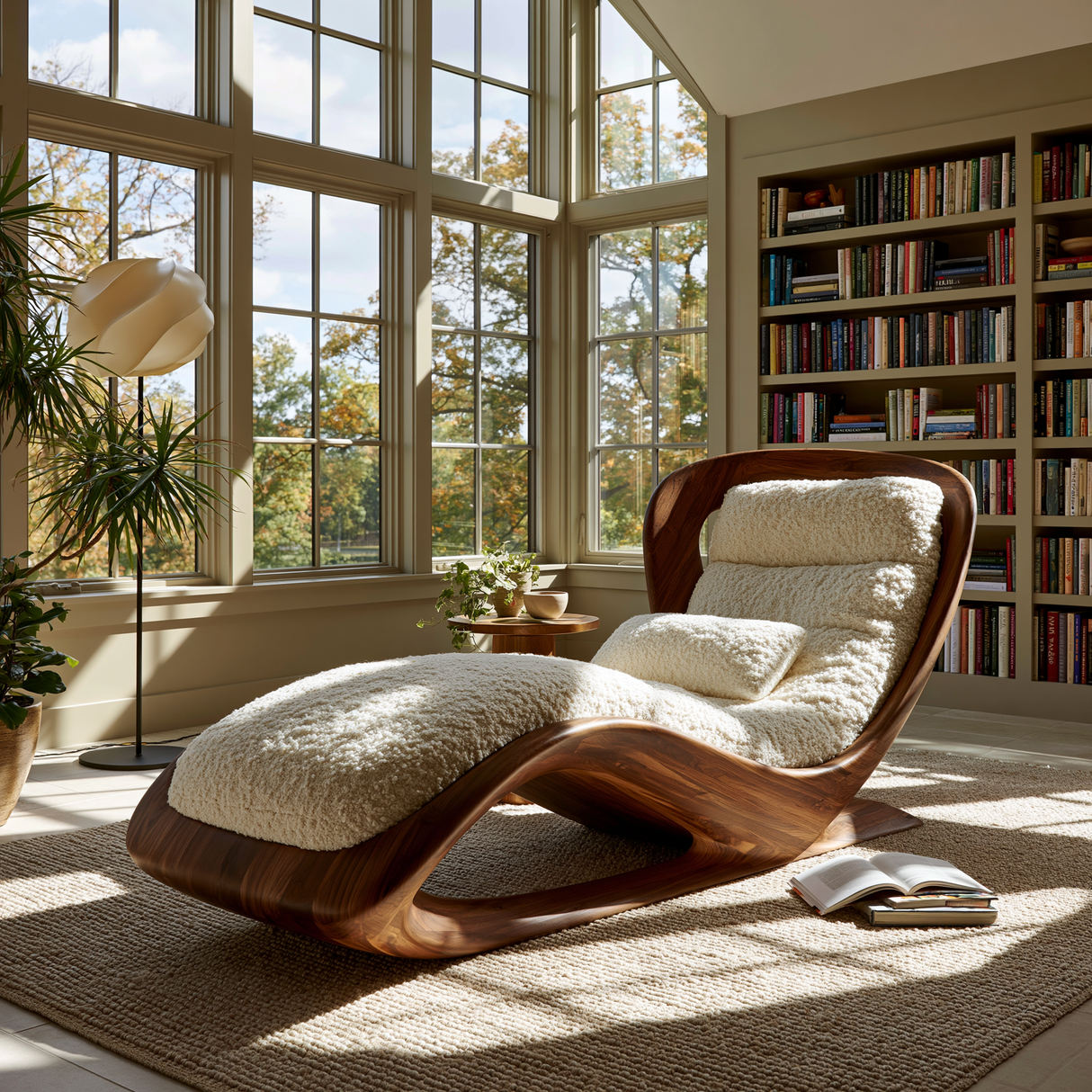 Lioren Handcrafted Sculpted Solid Wood Chaise Lounge