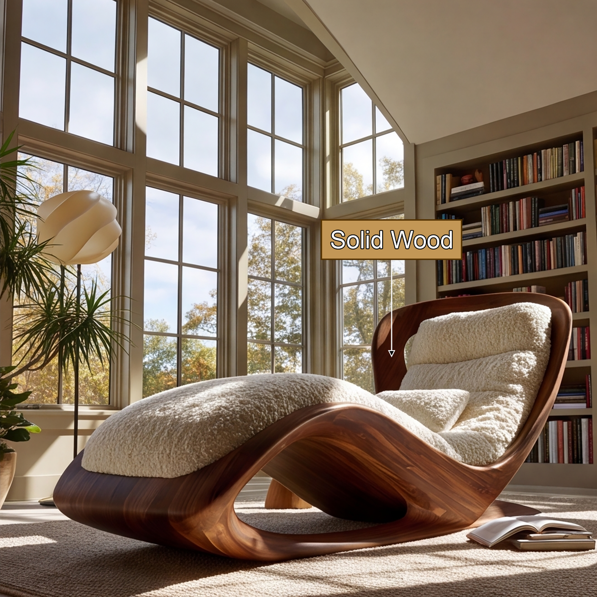 Lioren Handcrafted Sculpted Solid Wood Chaise Lounge