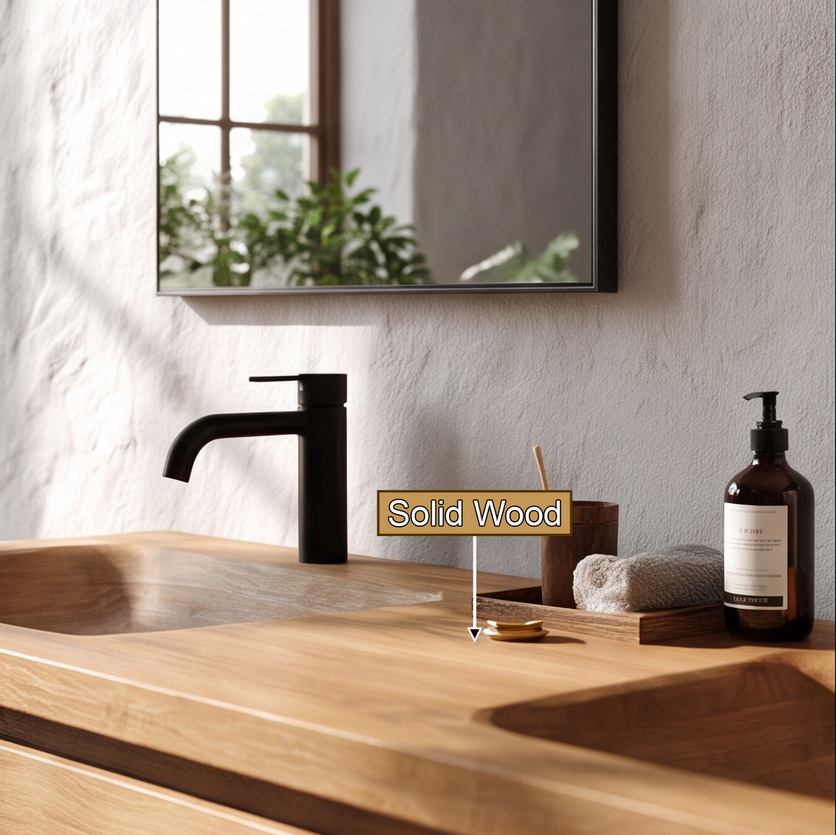 Lioren Handcrafted Solid Wood Freestanding Bathroom Vanity with Integrated Sinks and Drawers