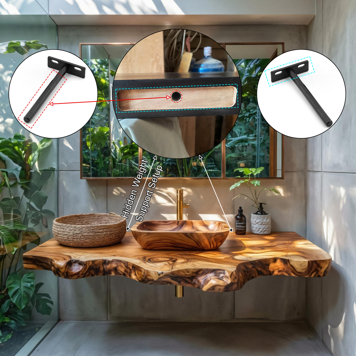 Lioren Live Edge Solid Wood Floating Bathroom Vanity SPA318184 - Timberustic Floating Bathroom Vanity