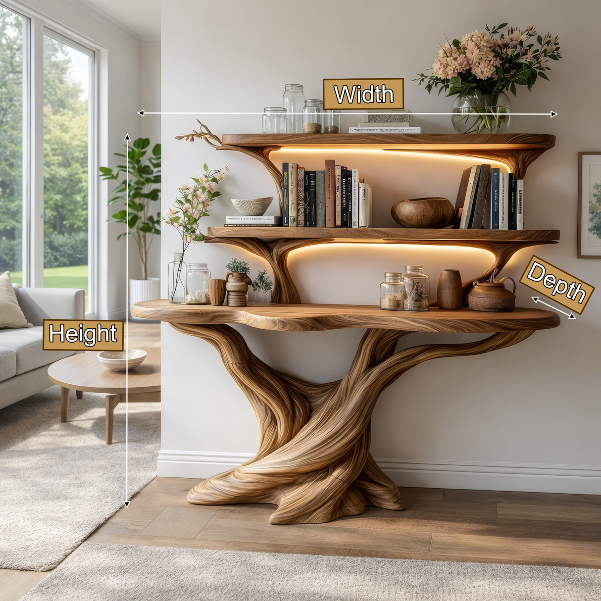 Lioren Sculpted Solid Wood Console Table with Shelves - Timberustic Console Table with Shelves