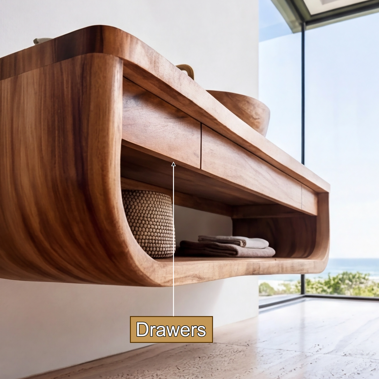 Lioren Sculpted Solid Wood Floating Bathroom Vanity with Drawers SPA182397 - Timberustic Floating Bathroom Vanity With Drawers