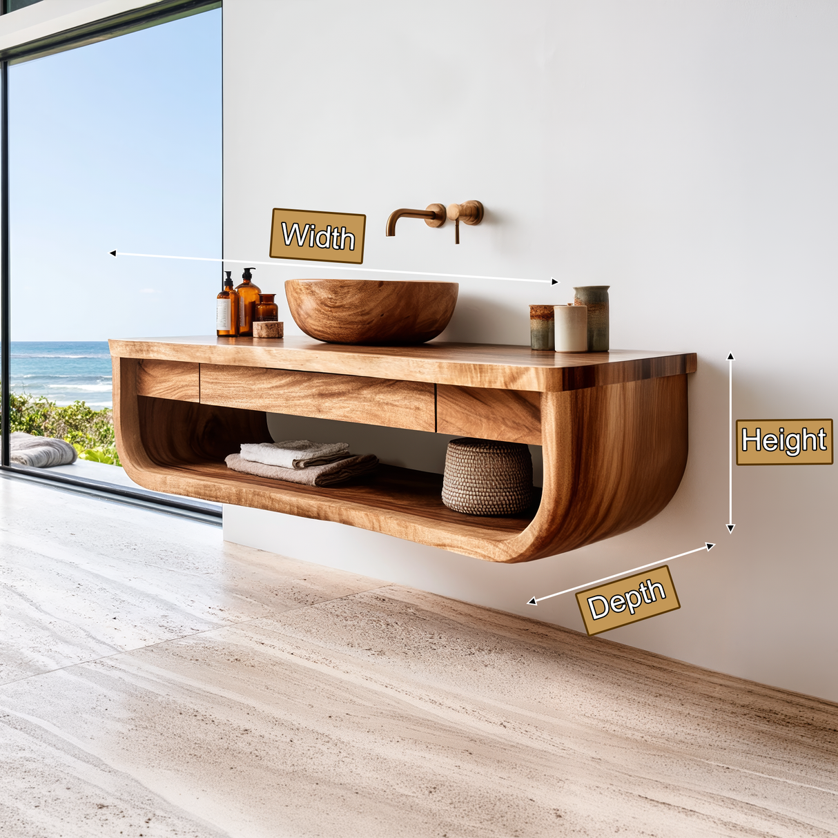 Lioren Sculpted Solid Wood Floating Bathroom Vanity with Drawers SPA182397 - Timberustic Floating Bathroom Vanity With Drawers