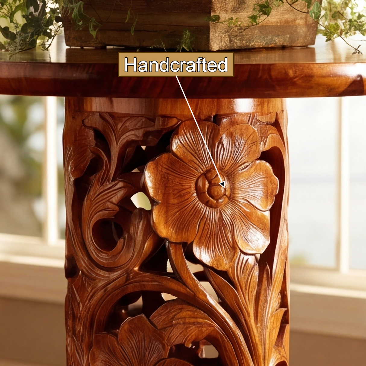 Lioren Sculpted Solid Wood Pedestal Stand - Timberustic Pedestal Stand