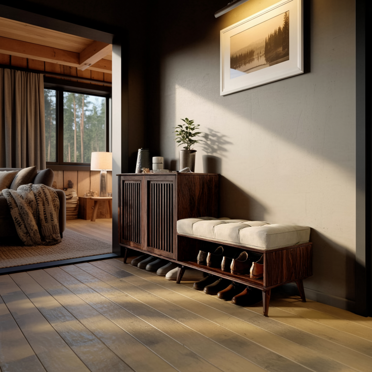 Lioren Solid Wood Entryway Bench with Storage and Low Cabinet - Timberustic Entryway Bench with Storage
