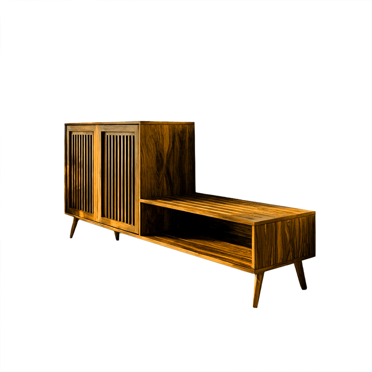 Lioren Solid Wood Entryway Bench with Storage and Low Cabinet Teak - Timberustic Entryway Bench with Storage