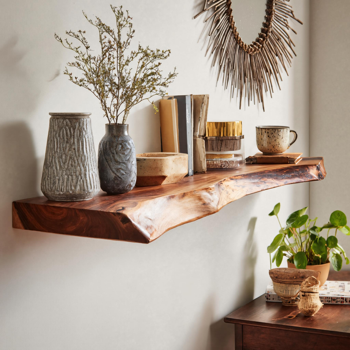 Live Edge Rustic Solid Wood Floating Shelf