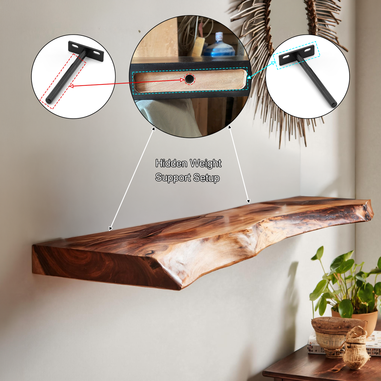 Live Edge Rustic Solid Wood Floating Shelf - Timberustic Floating Shelf
