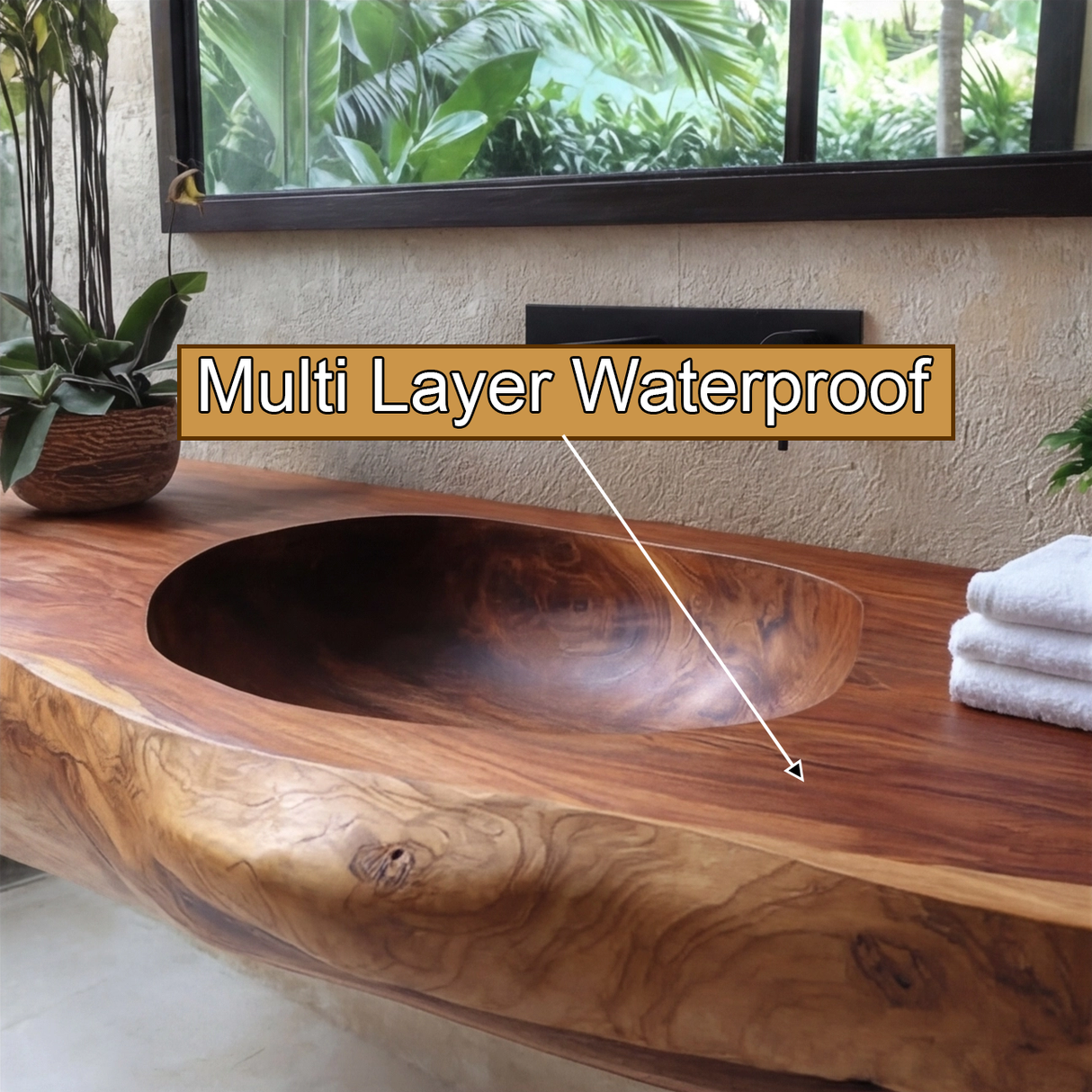 Lorvane Sculpted Live Edge Solid Wood Floating Bathroom Vanity with Integrated Sink - Timberustic Floating Bathroom Vanity with Integrated Sink