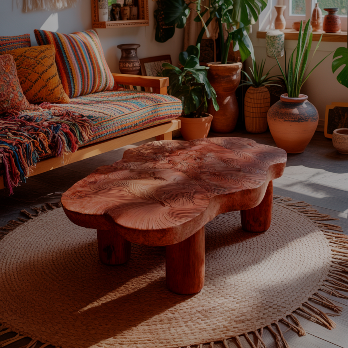 Lunara Bloom Handcrafted Solid Wood Coffee Table