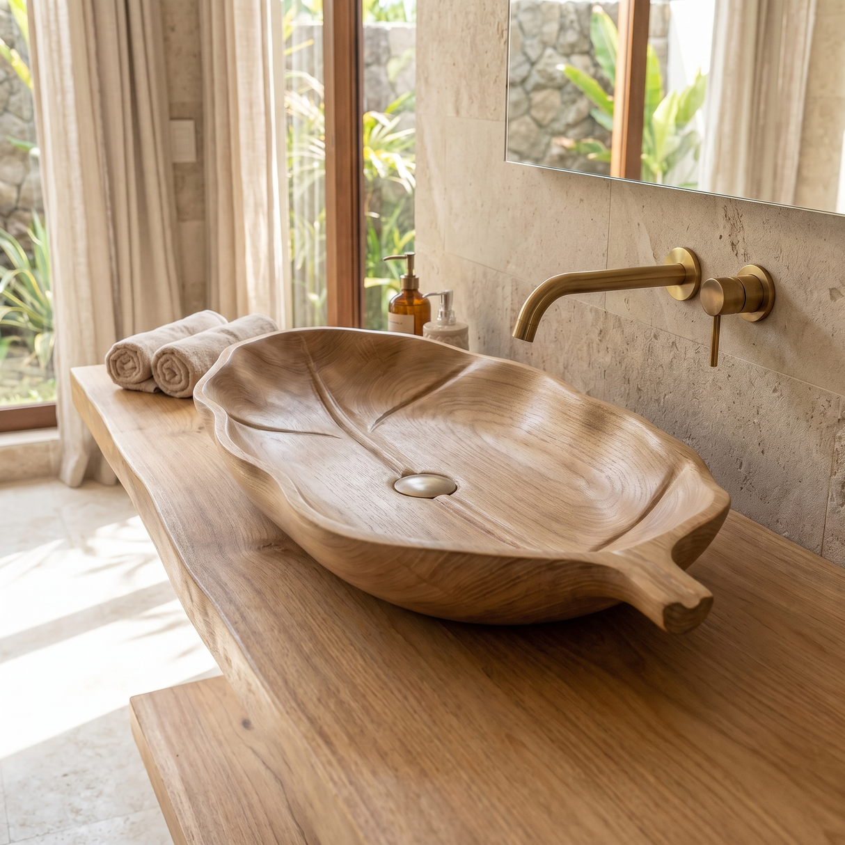 Lunara Handcrafted Solid Wood Leaf Vessel Sink