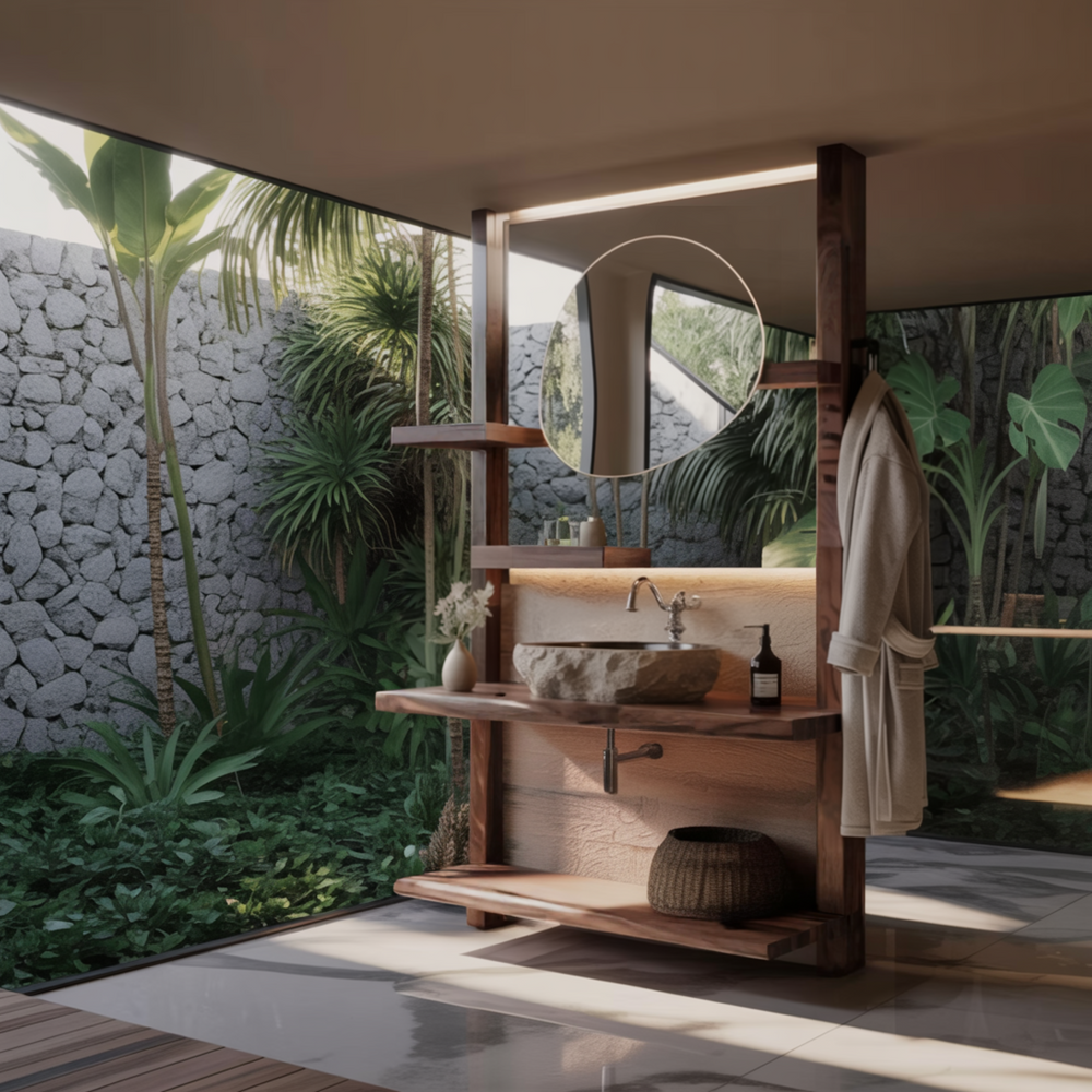 Lunara Japandi Handcrafted Solid Wood Floating Bathroom Vanity with Modular Shelves