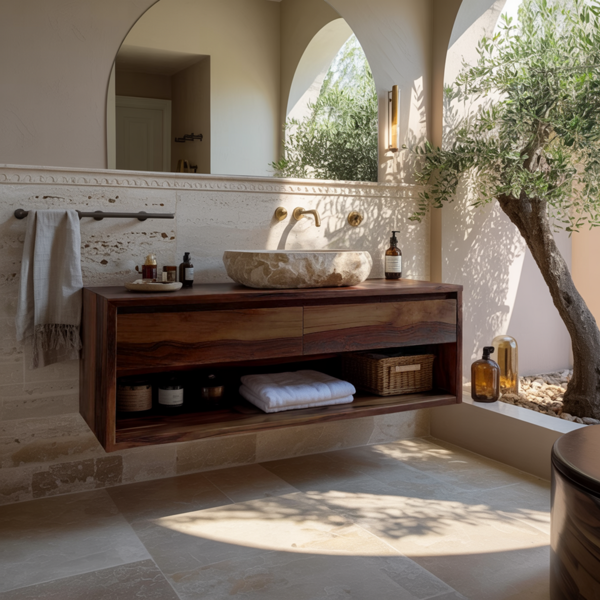 Lunara Minimal Japandi Handcrafted Solid Wood Floating Bathroom Vanity With Drawers