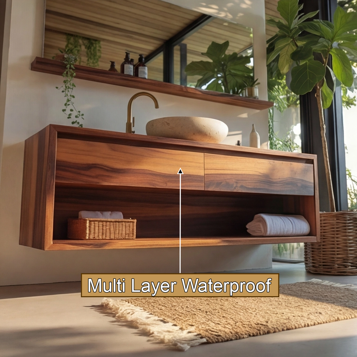 Lunara Minimal Japandi Handcrafted Solid Wood Floating Bathroom Vanity With Drawers - Timberustic Floating Bathroom Vanity With Drawers