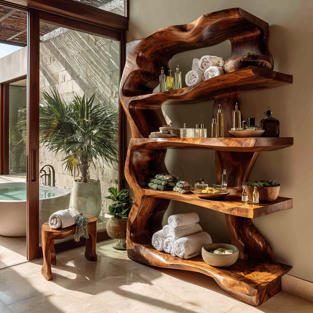 Lunara Sculpted Solid Wood Bathroom Display Shelf - Timberustic Bathroom Display Shelf