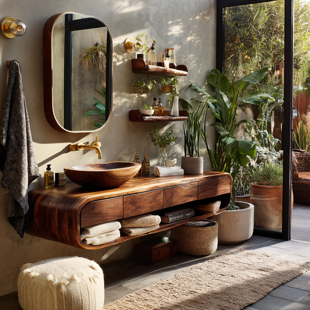 Lunara Sculpted Solid Wood Floating Bathroom Vanity with Drawers - Timberustic Floating Bathroom Vanity With Drawers