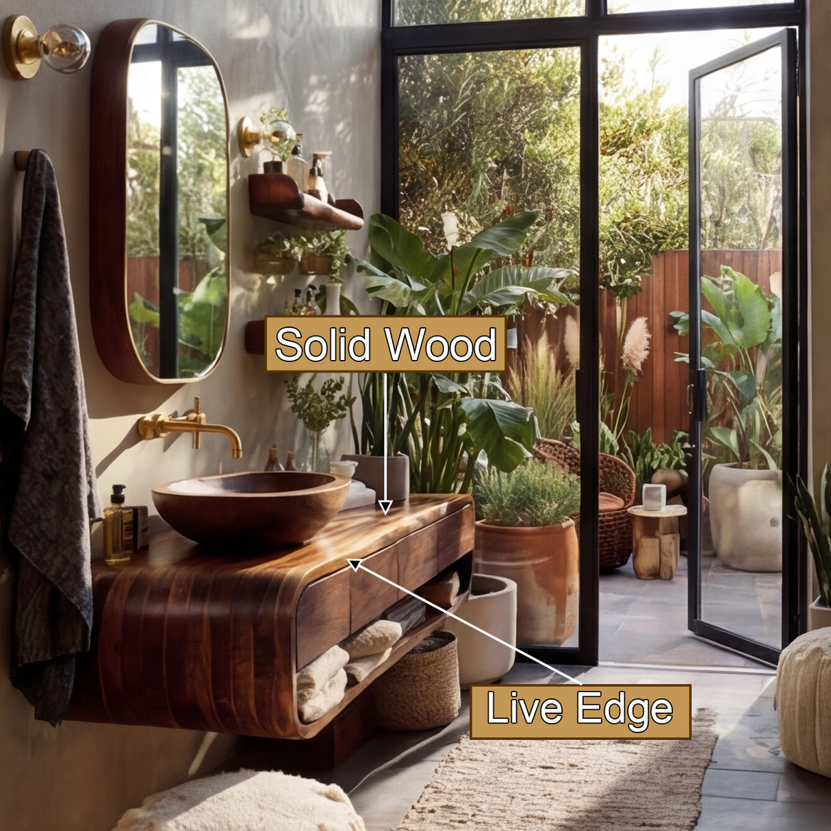 Lunara Sculpted Solid Wood Floating Bathroom Vanity with Drawers - Timberustic Floating Bathroom Vanity With Drawers