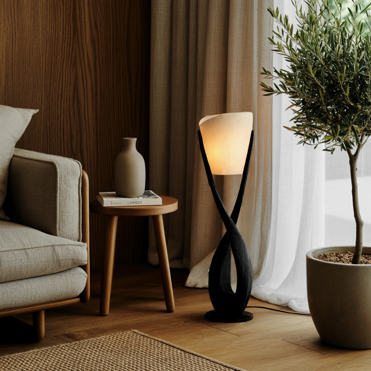 Lunara Sculpted Solid Wood Floor Lamp