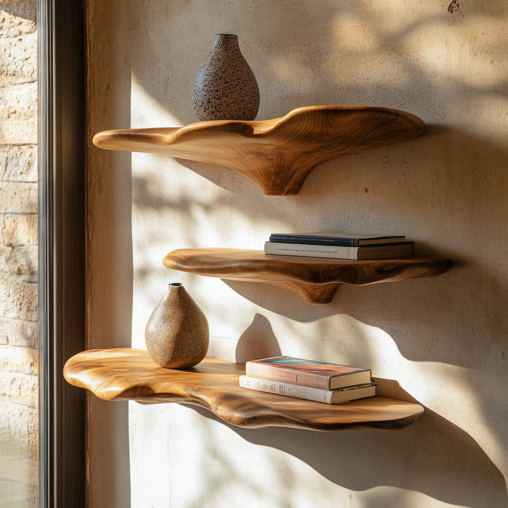 Lunara Sculpted Solid Wood Mushroom Floating Shelf SPA452913 - Timberustic Floating Shelf