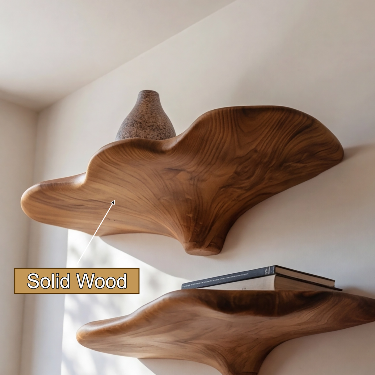 Lunara Sculpted Solid Wood Mushroom Floating Shelf SPA452913 - Timberustic Floating Shelf