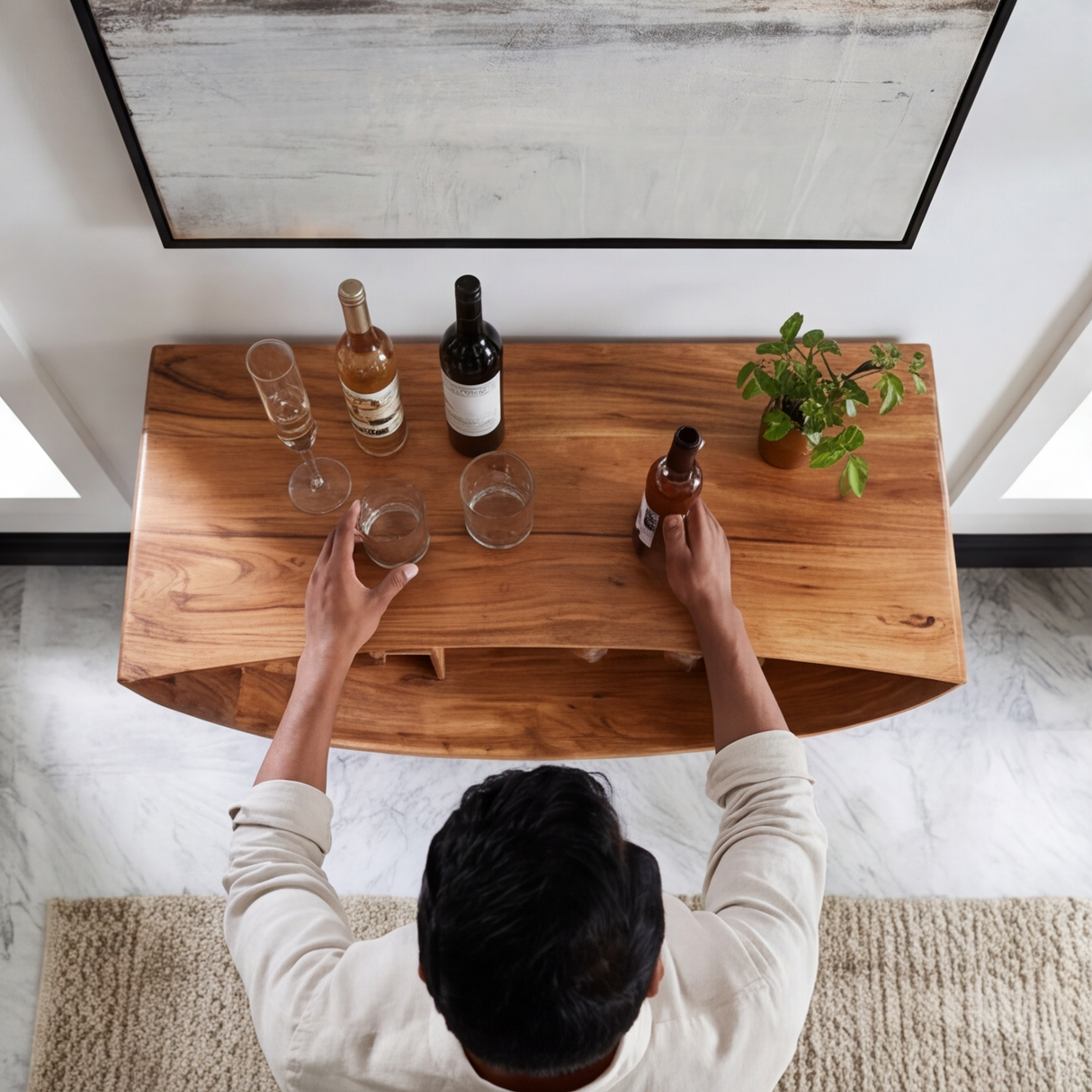 Lunareth Handcrafted Solid Wood Floating Bar Cabinet