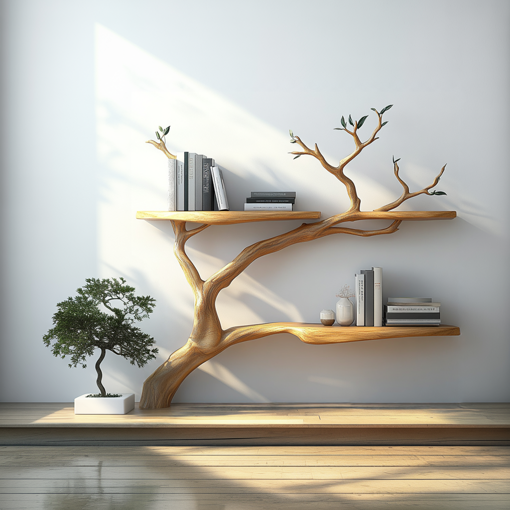 Lunareth Handcrafted Solid Wood Tree Bookshelf